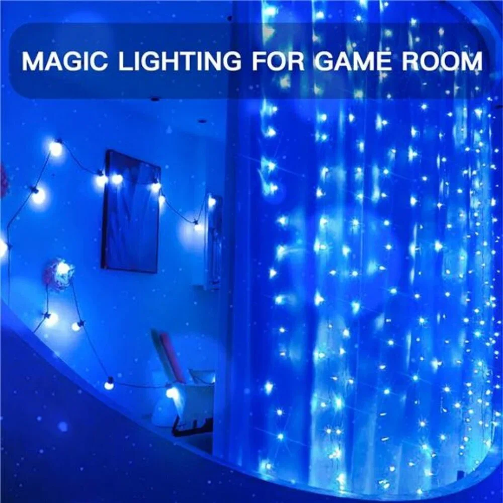 Blue Curtain Fairy String Lights 200 LED USB Remote Wedding Wall Bedroom Decor